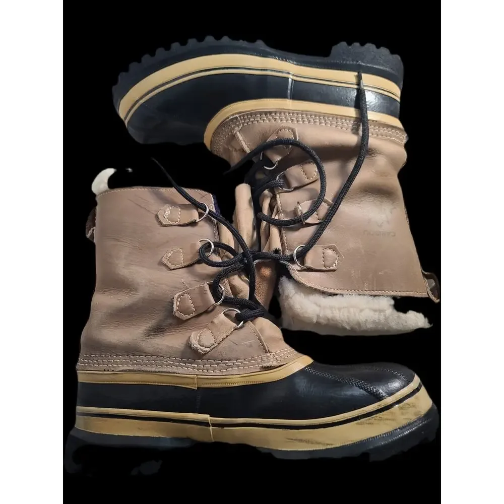 Sorel Men Tan and Black Waterproof Snow Boot with Shearling Collar